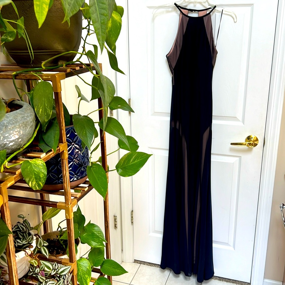 NW Nightway Navy Blue slim halter dress